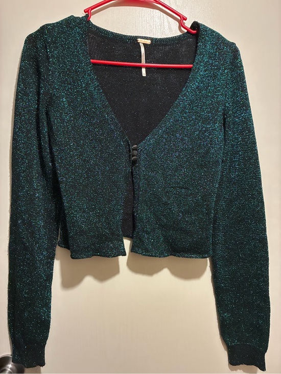 Free People Sweaters - Free People Teal Sparkle Cropped Button Cardigan